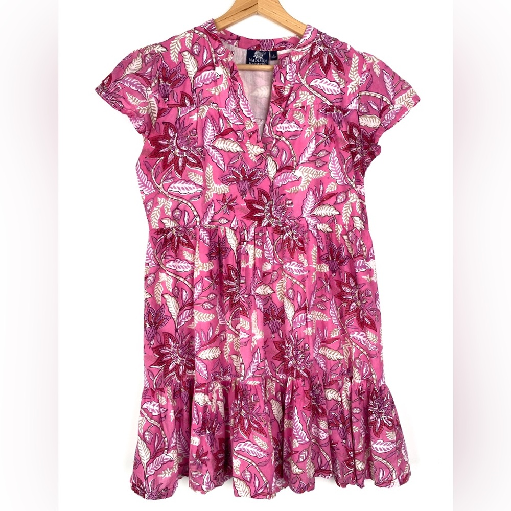 Madison Mathews Pink Floral Mini Dress